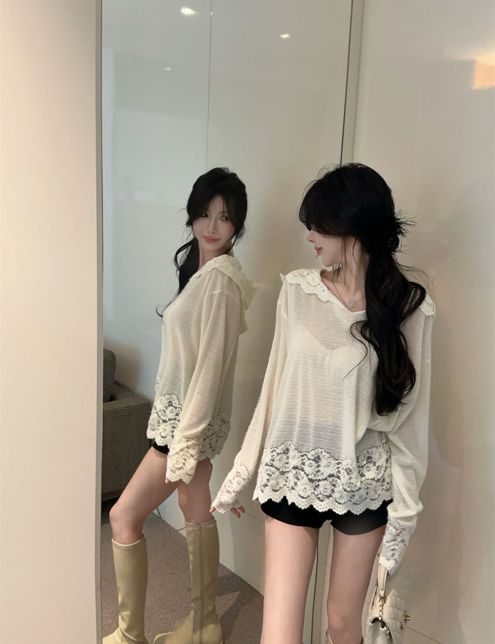 Hooded tops hook flower sweater for women