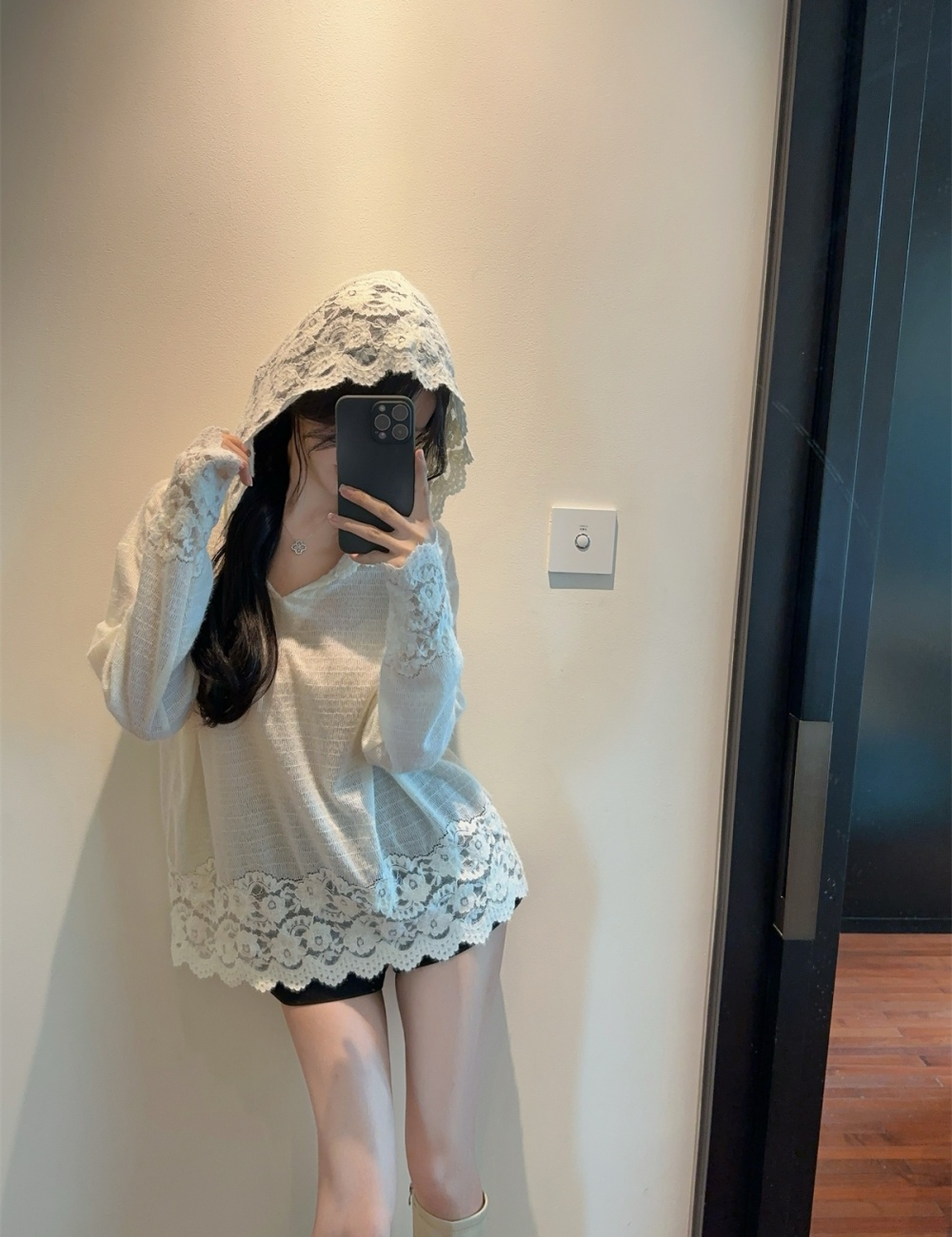 Hooded tops hook flower sweater for women