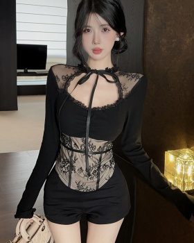 Enticement knitted shorts lace tops a set for women