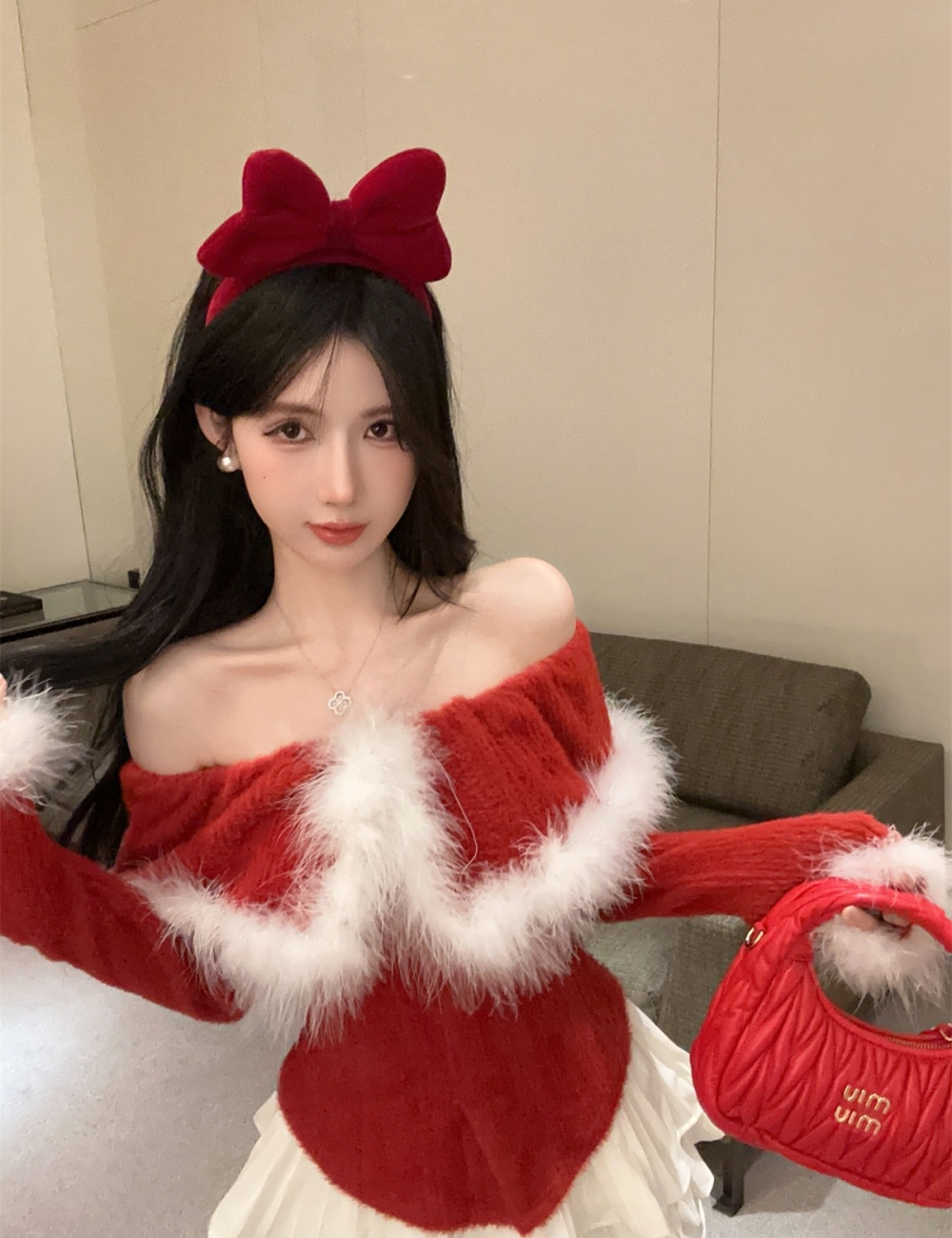 Flat shoulder lapel elmo christmas mink hair tops