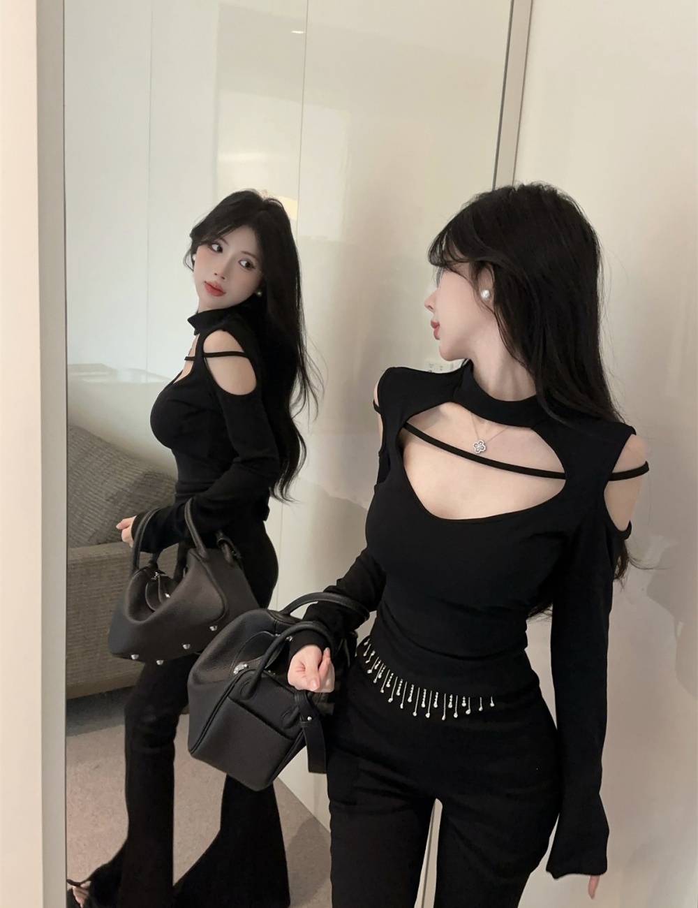 Strapless long pants T-shirt 2pcs set for women