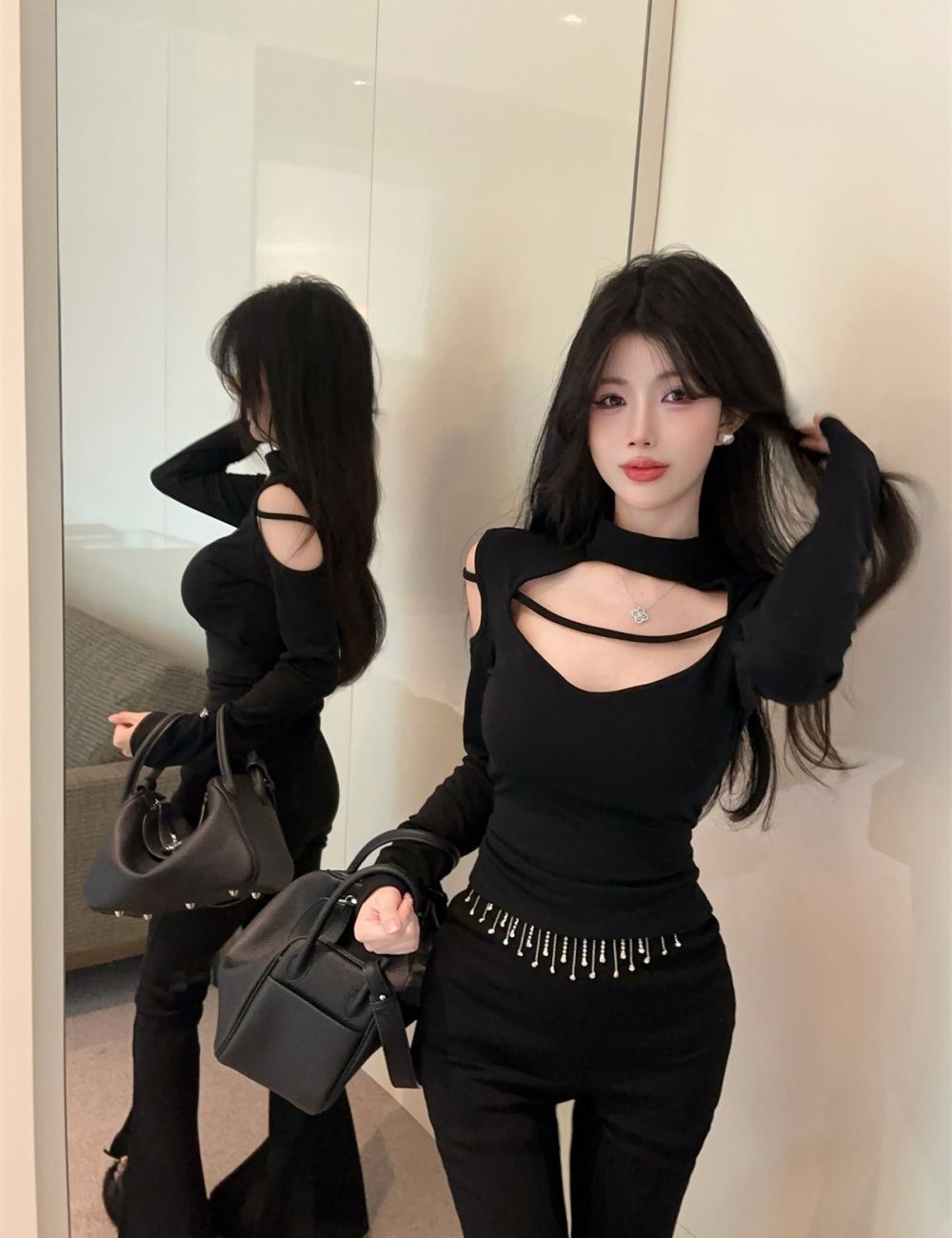 Strapless long pants T-shirt 2pcs set for women