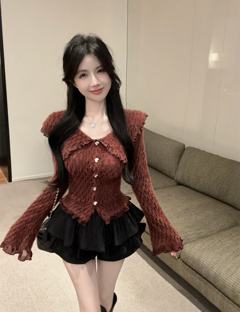 Trumpet sleeves temperament doll collar tops