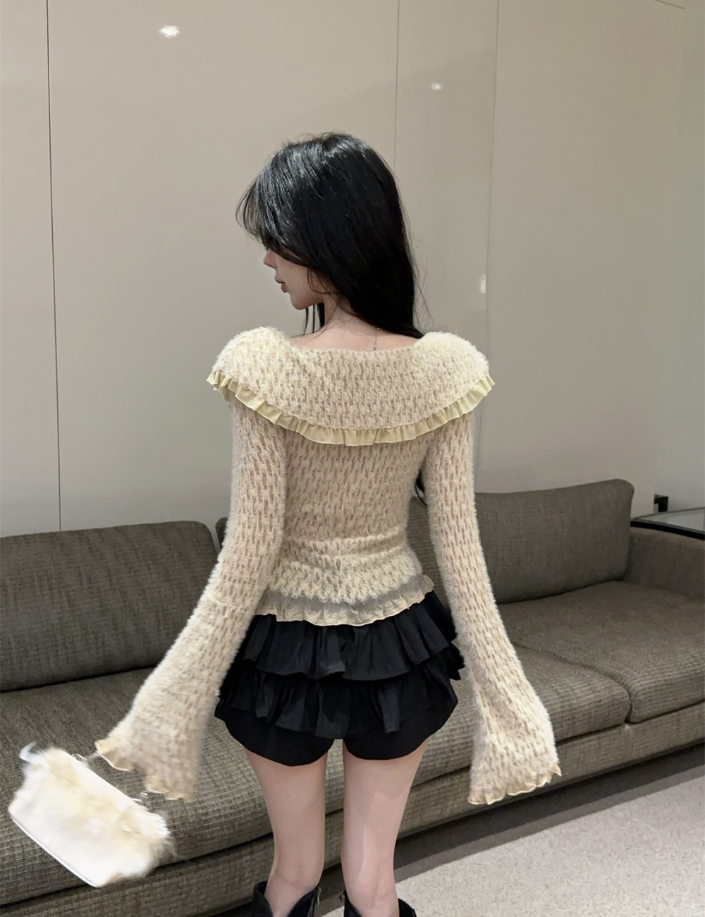 Trumpet sleeves temperament doll collar tops