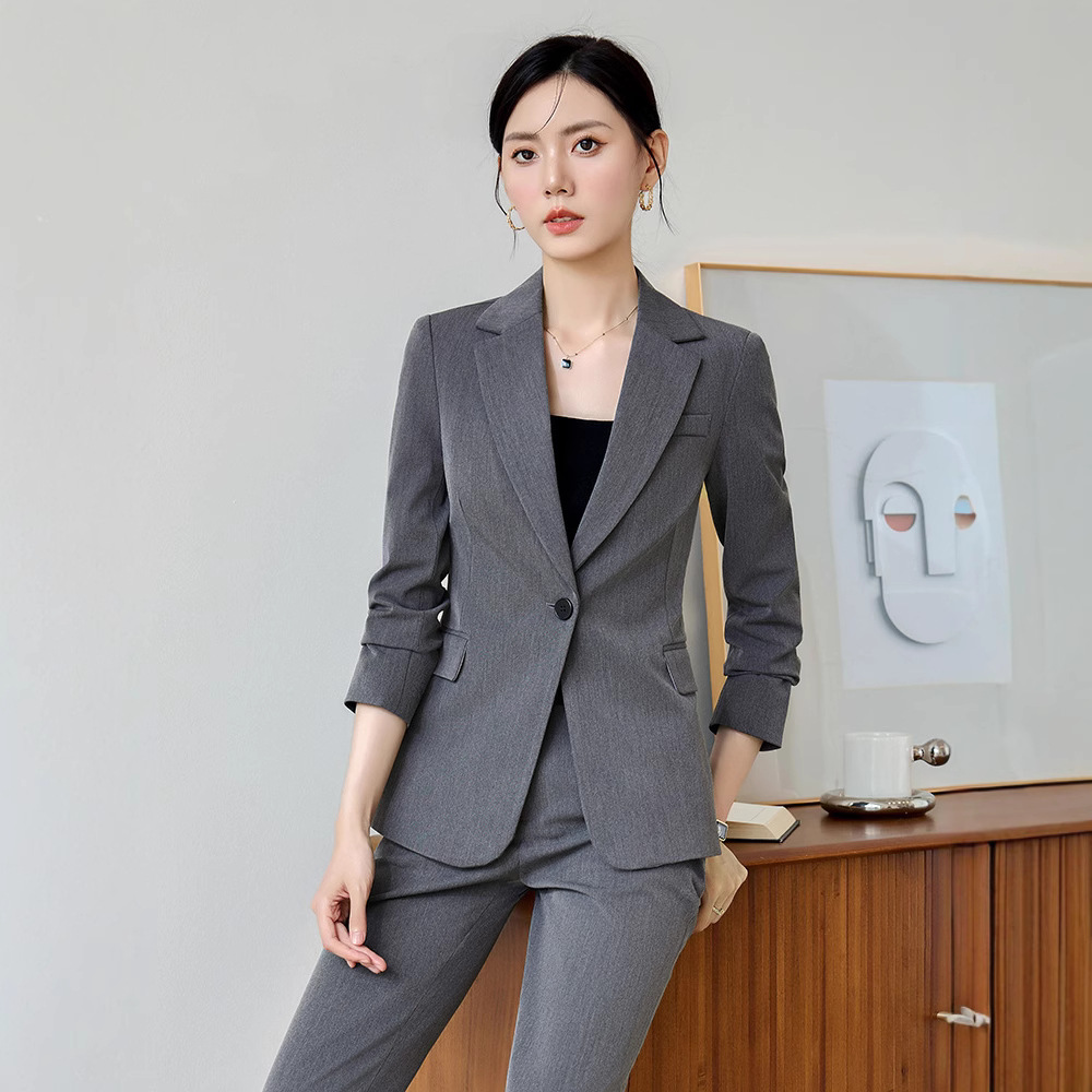 Gray business suit profession suit pants 2pcs set