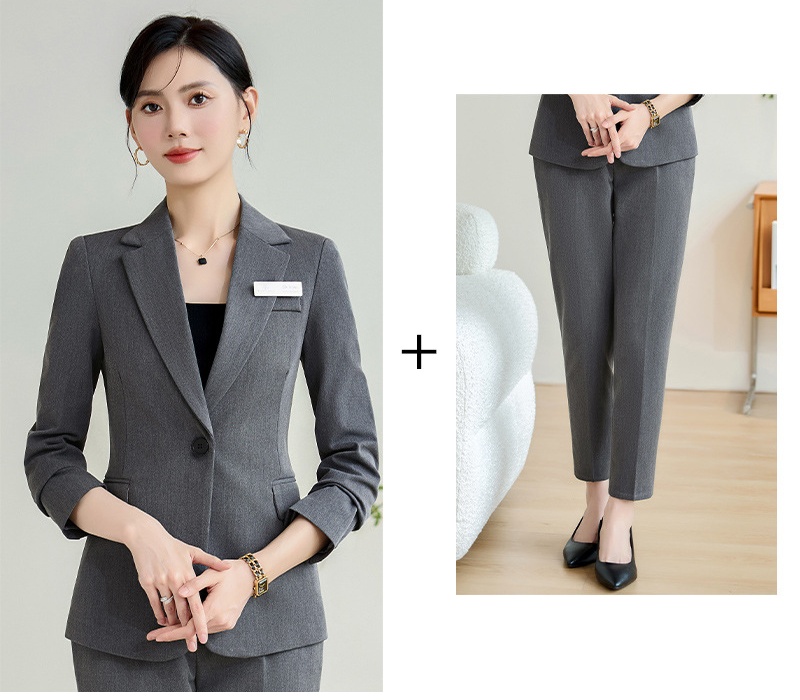 Gray business suit profession suit pants 2pcs set