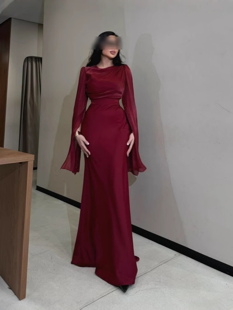 Autumn and winter package hip dress satin evening dress