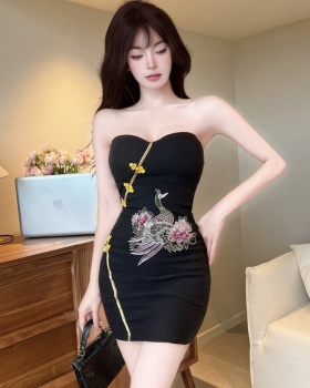 Package hip sexy printing short wrapped chest dress