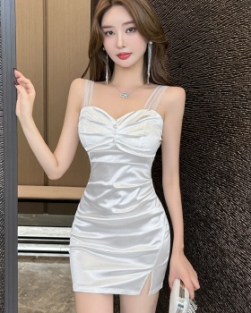 Satin short package hip vest sexy sling elasticity dress