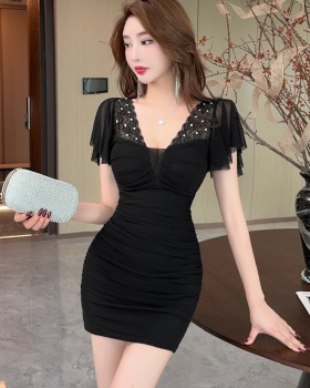 Splice short package hip bottoming lace gauze dress