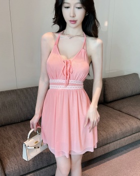 Pinched waist big skirt slim sexy gauze sling short halter dress