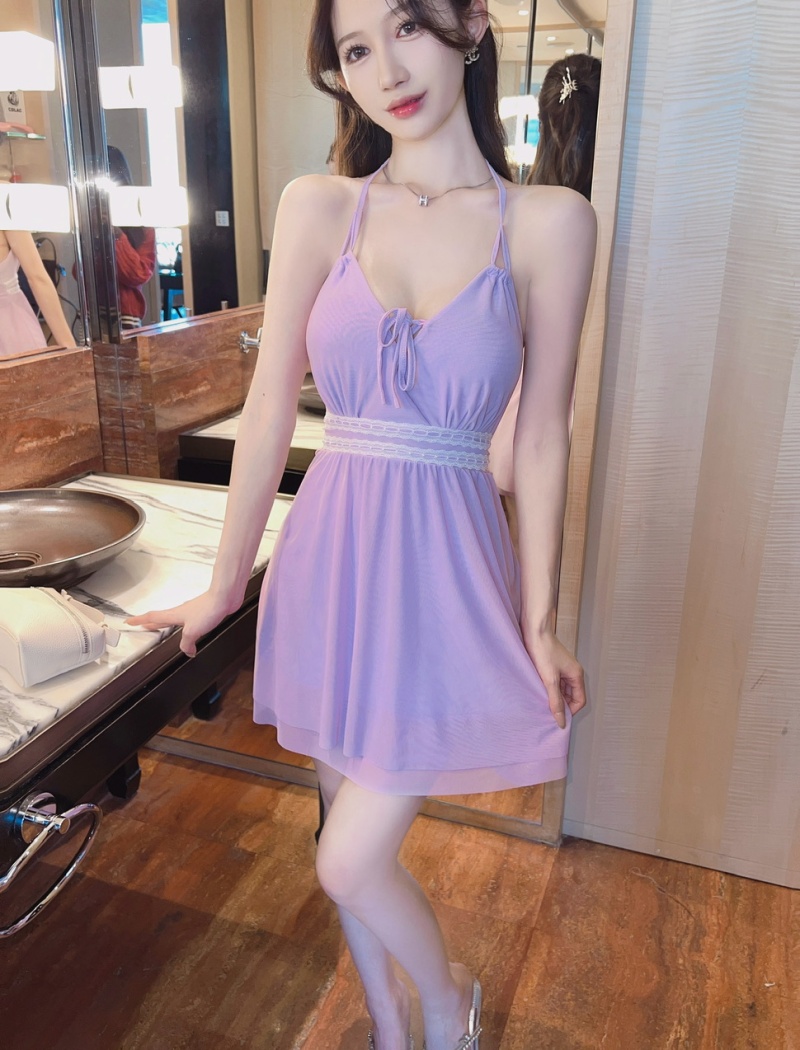 Pinched waist big skirt slim sexy gauze sling short halter dress