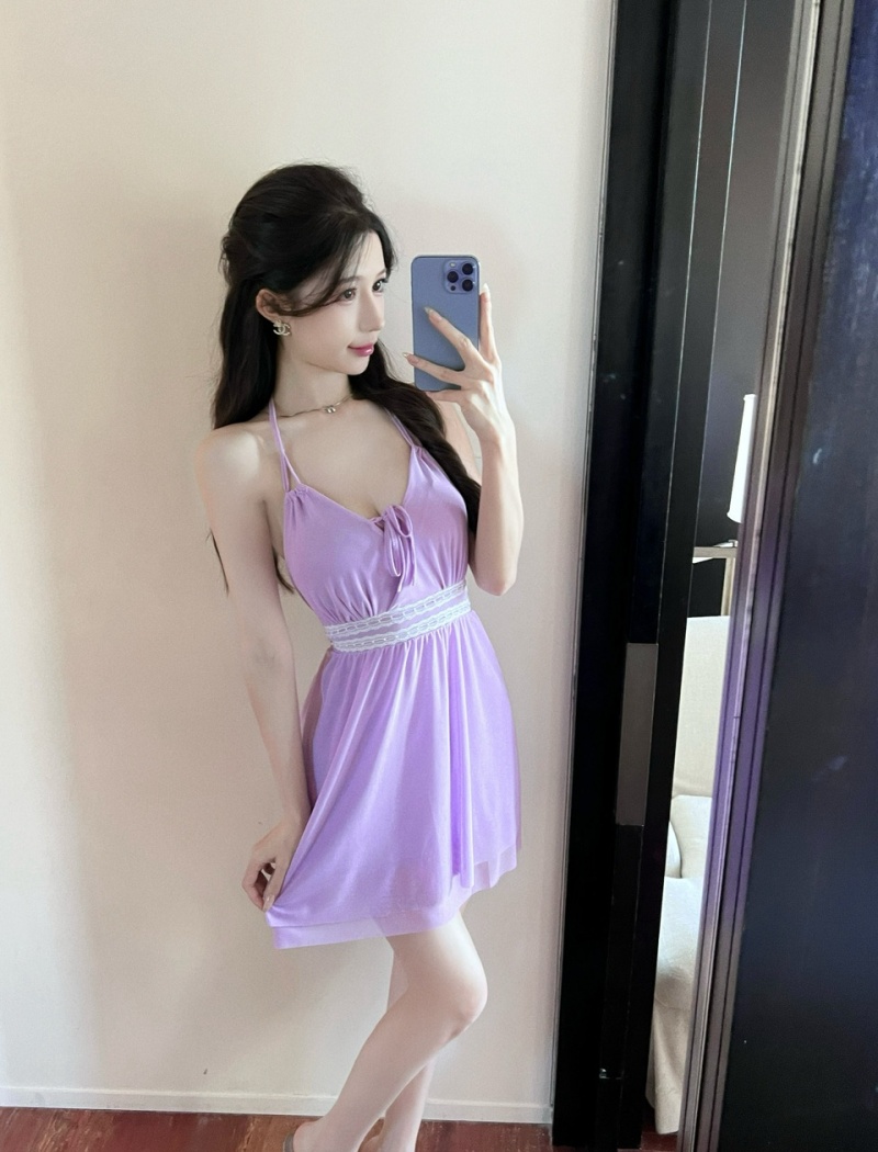 Pinched waist big skirt slim sexy gauze sling short halter dress