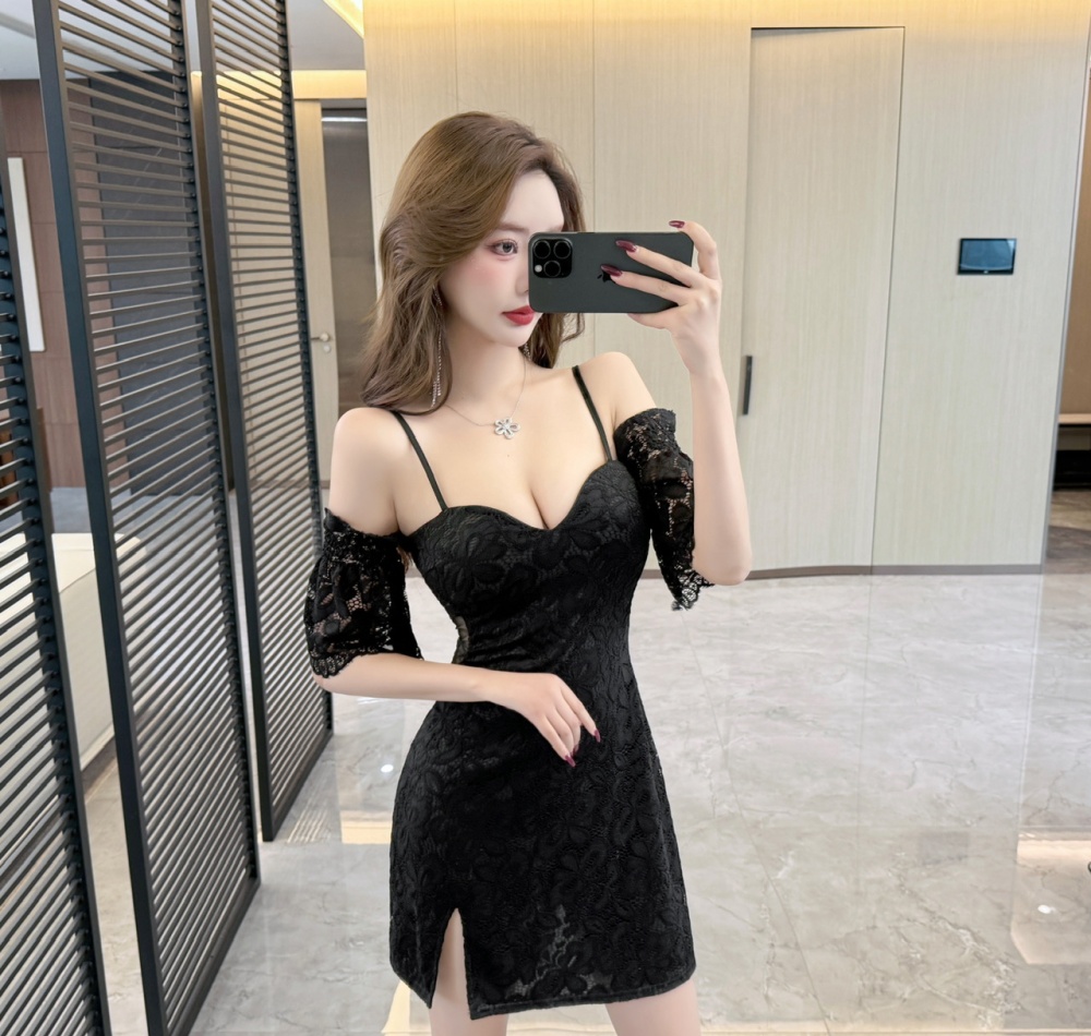 Strapless bottoming lace sexy short sling dress