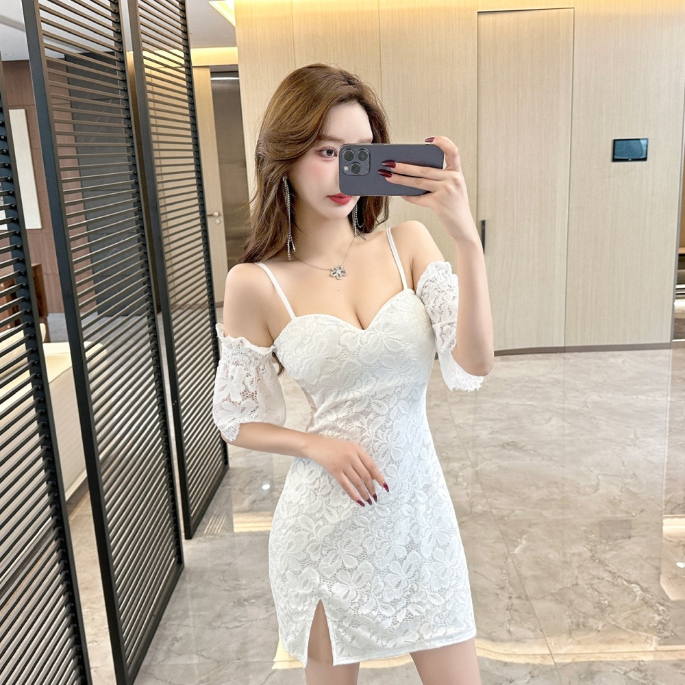 Strapless bottoming lace sexy short sling dress