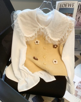 Knitted doll collar tops France style shirt 2pcs set