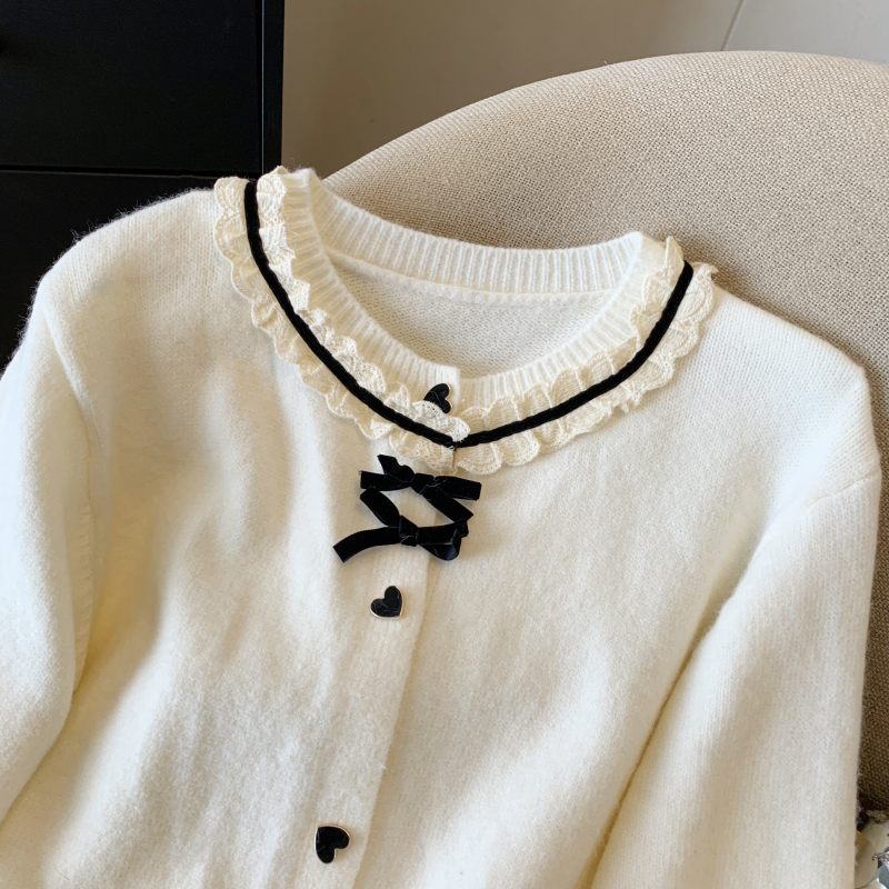 Knitted spring cardigan temperament lace tops for women