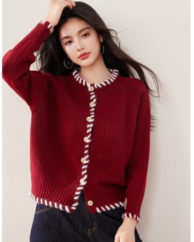 France style thick sweater red lazy cardigan for women