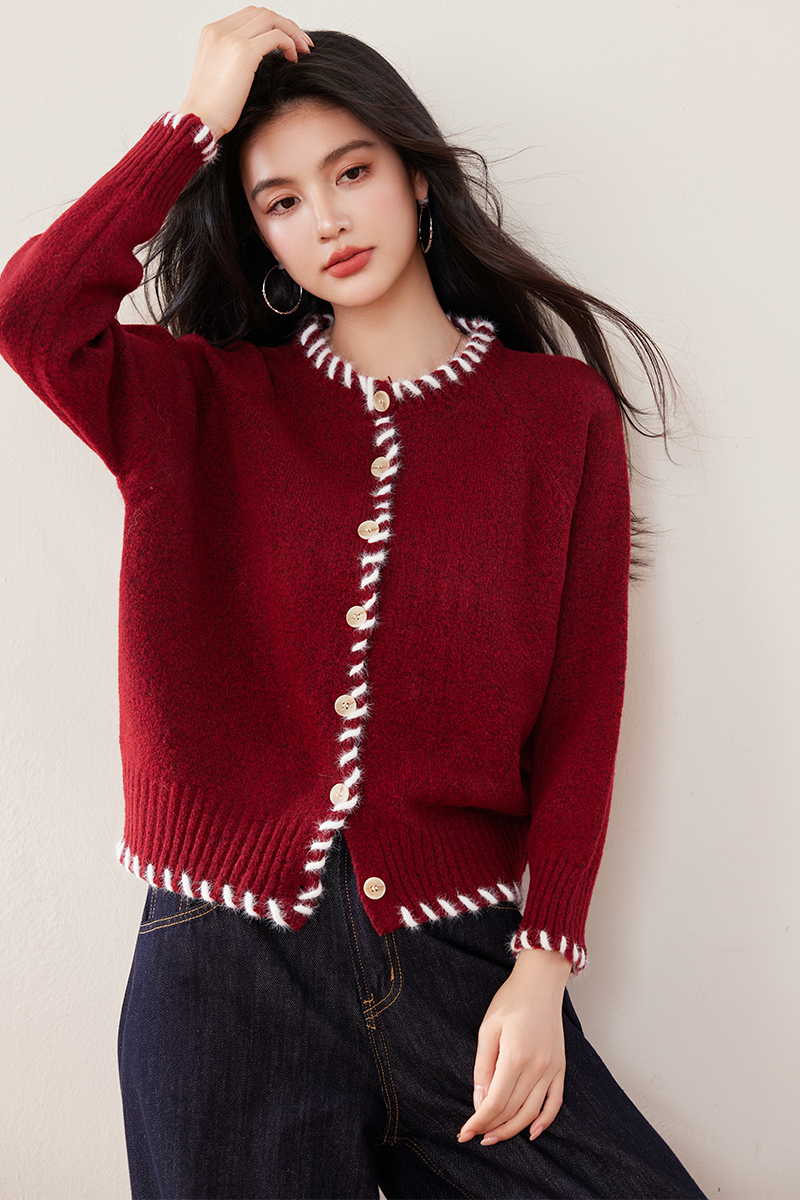 France style thick sweater red lazy cardigan for women