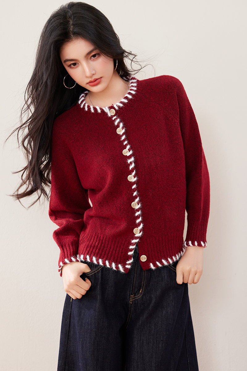 France style thick sweater red lazy cardigan for women