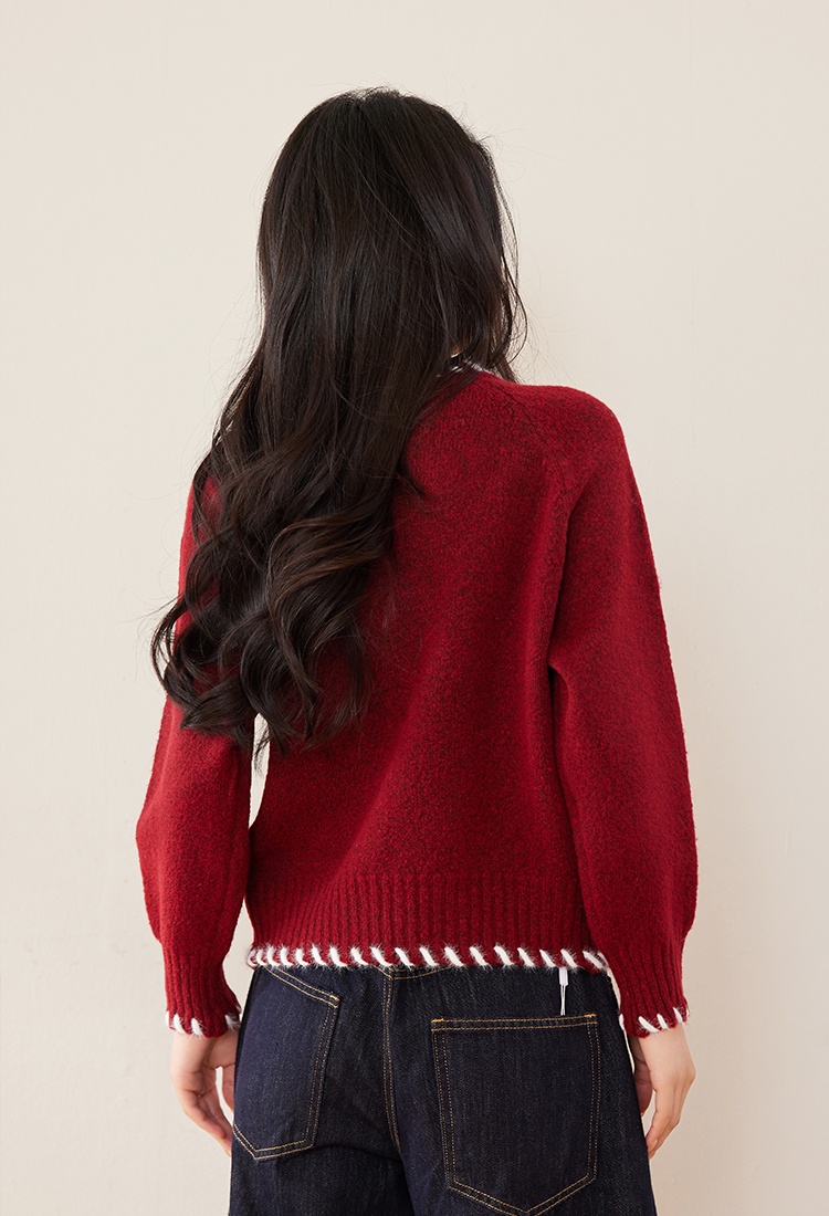 France style thick sweater red lazy cardigan for women