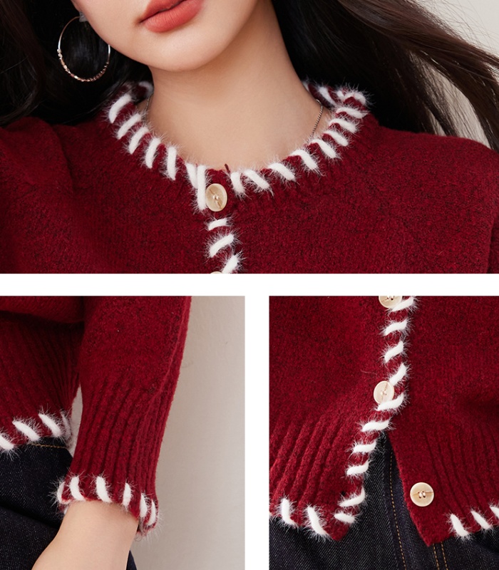 France style thick sweater red lazy cardigan for women