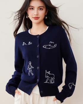 Knitted tops embroidery cardigan for women