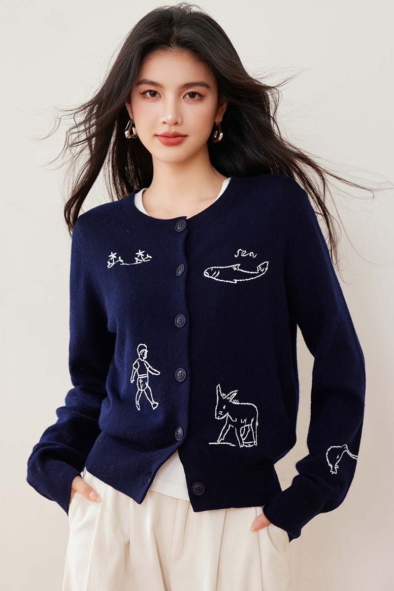 Knitted tops embroidery cardigan for women