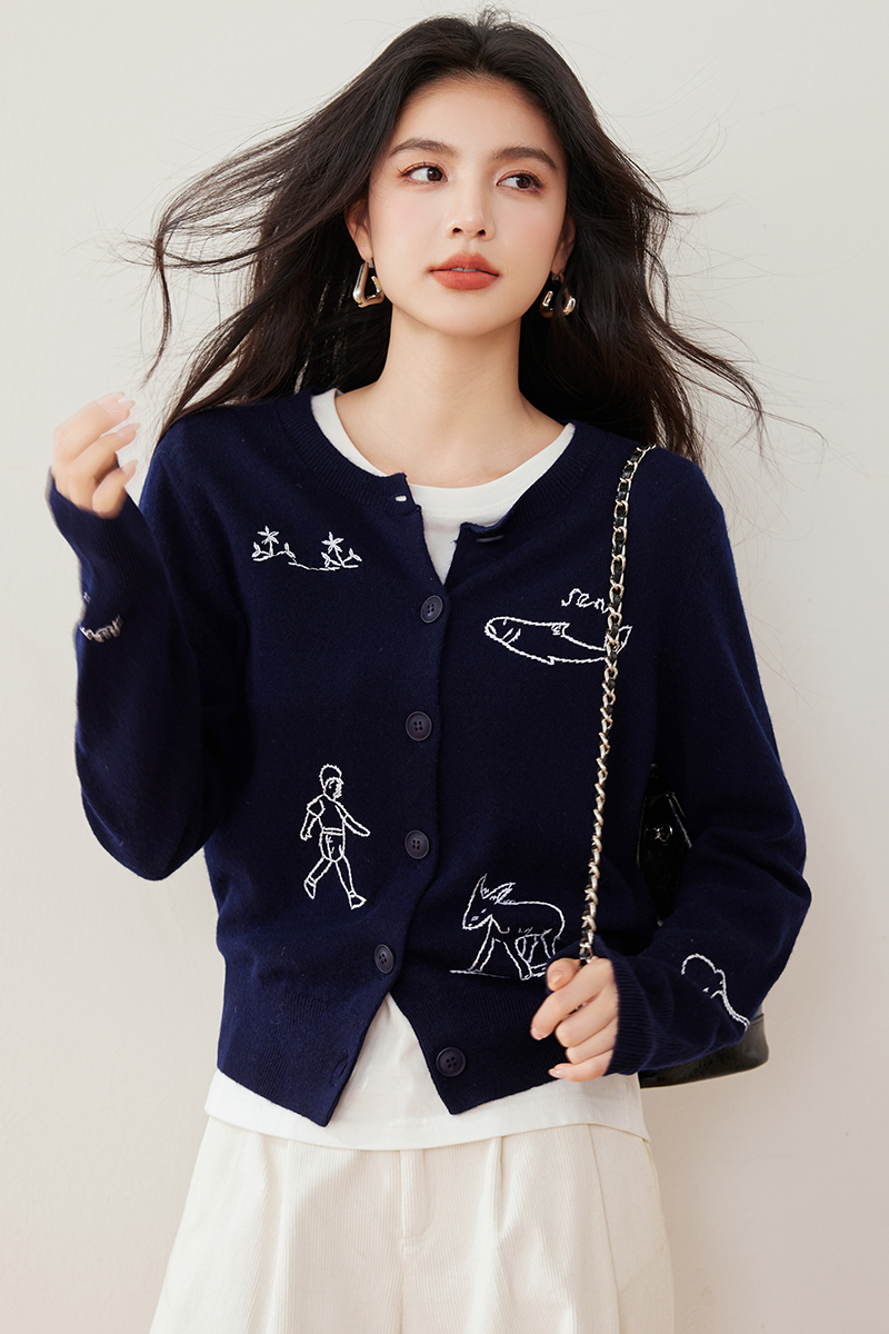 Knitted tops embroidery cardigan for women