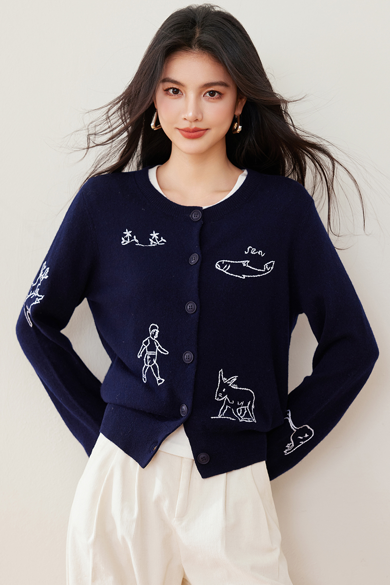 Knitted tops embroidery cardigan for women