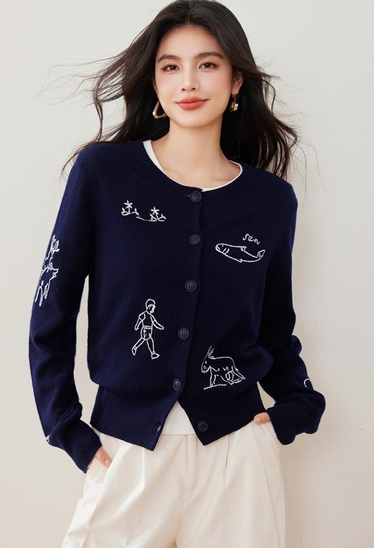 Knitted tops embroidery cardigan for women