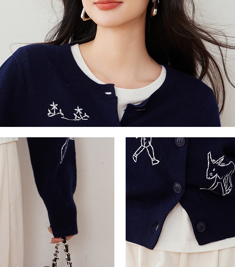 Knitted tops embroidery cardigan for women