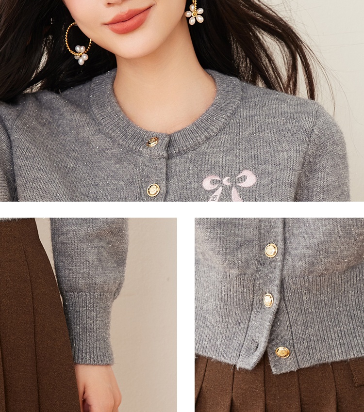 Embroidery knitted winter bow cardigan