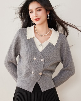 Lazy gray sweater autumn and winter Pseudo-two tops