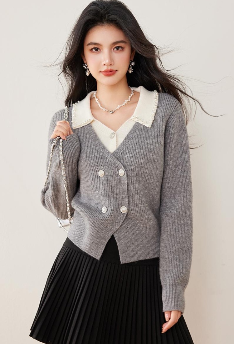 Lazy gray sweater autumn and winter Pseudo-two tops