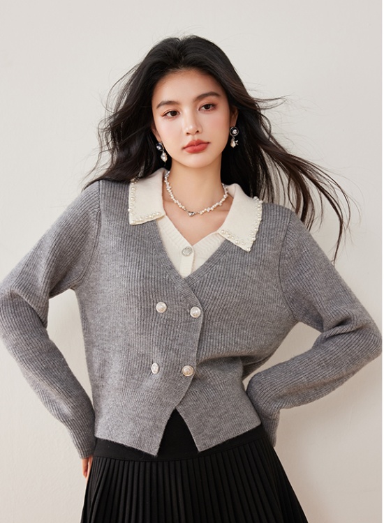 Lazy gray sweater autumn and winter Pseudo-two tops