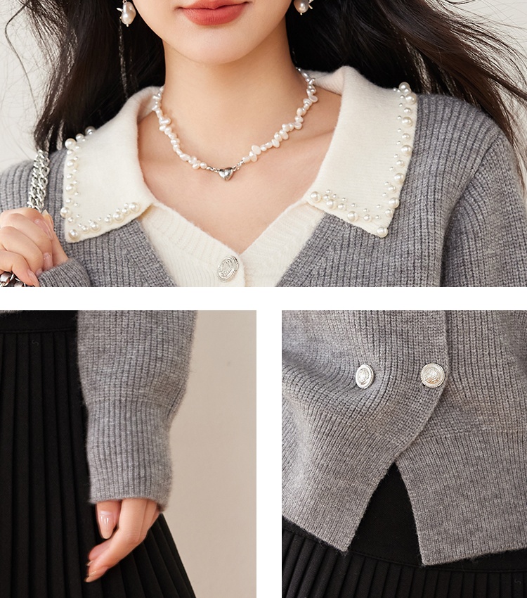 Lazy gray sweater autumn and winter Pseudo-two tops