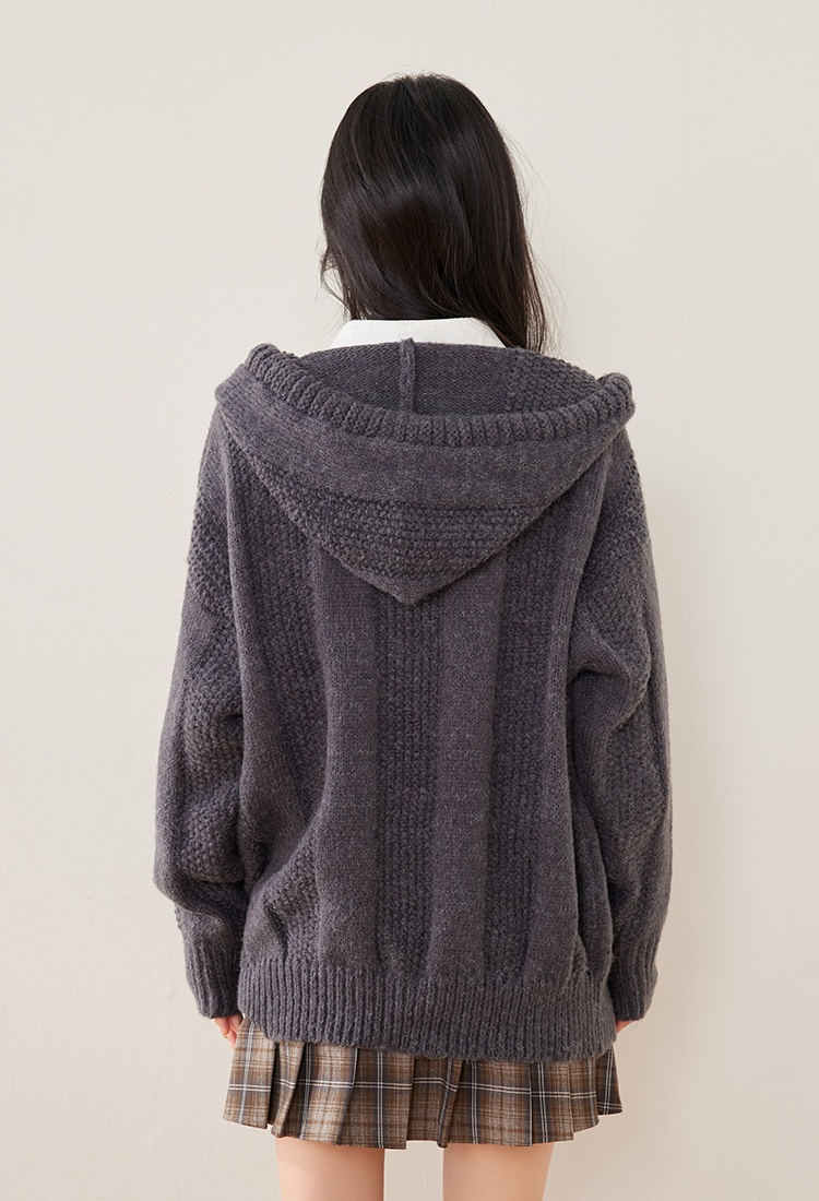 Winter long sleeve lazy sweater knitted hooded tops