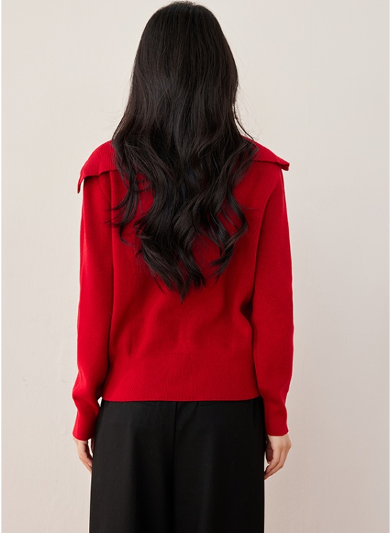 Red autumn and winter tops navy collar sweater for women