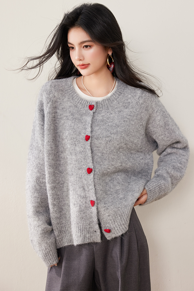 Heart buckle autumn sweater playful coat for women