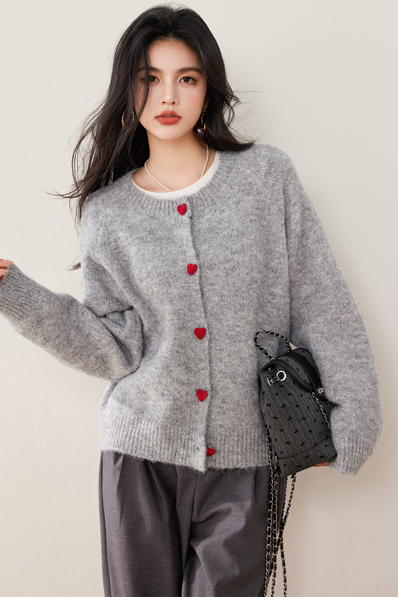 Heart buckle autumn sweater playful coat for women