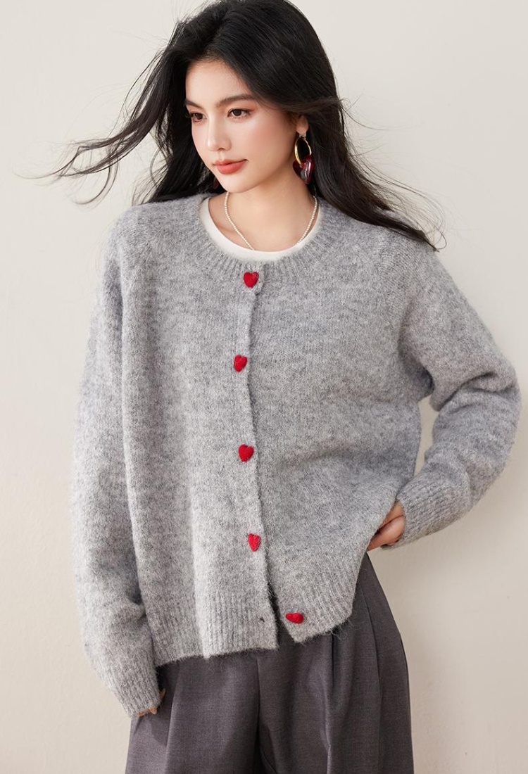 Heart buckle autumn sweater playful coat for women