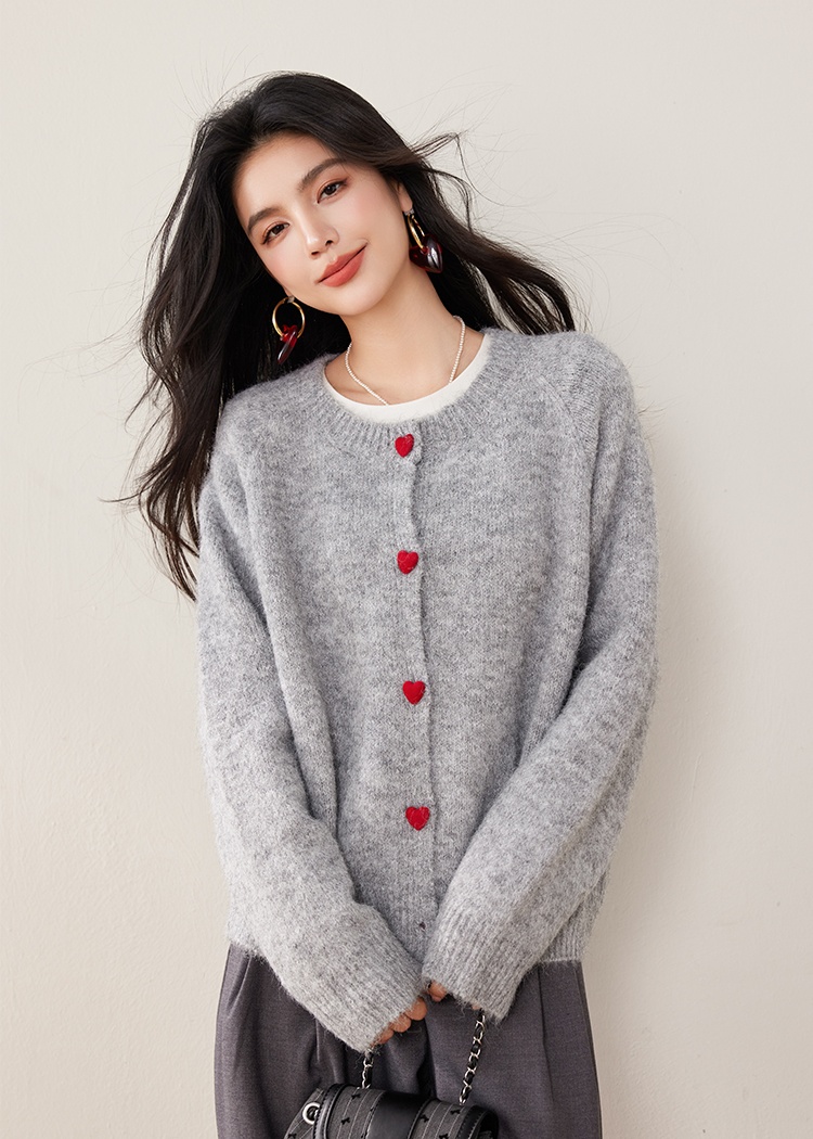 Heart buckle autumn sweater playful coat for women