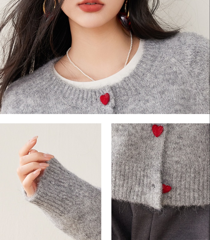 Heart buckle autumn sweater playful coat for women