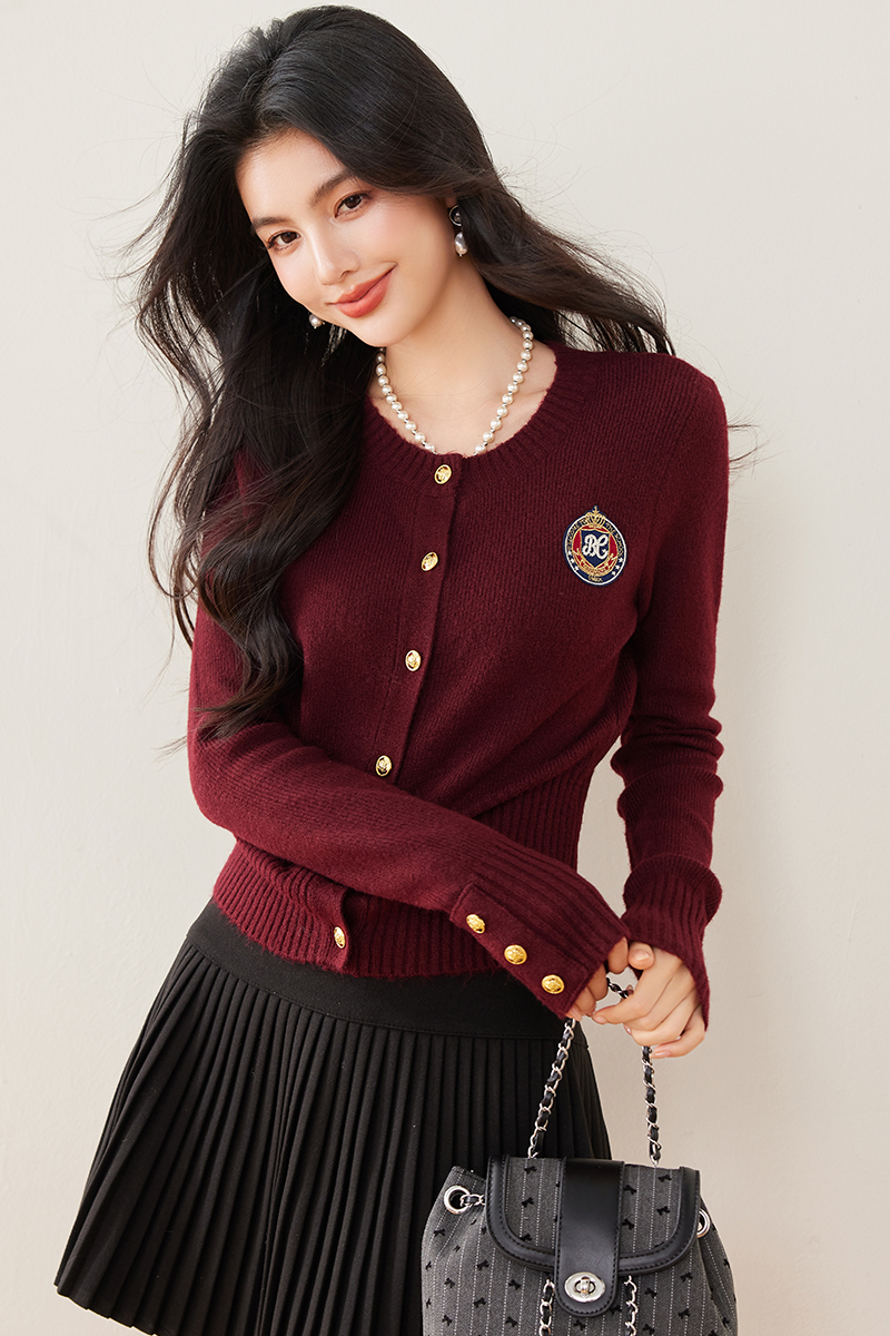 Embroidery college style cardigan knitted retro sweater