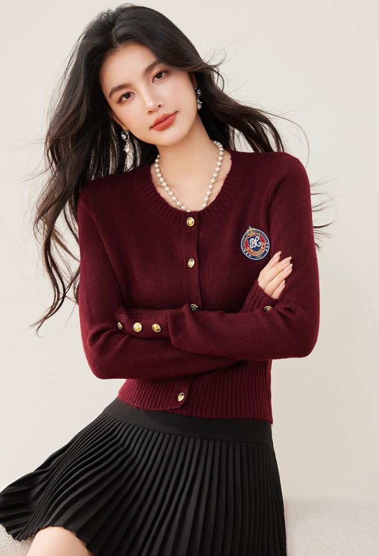 Embroidery college style cardigan knitted retro sweater