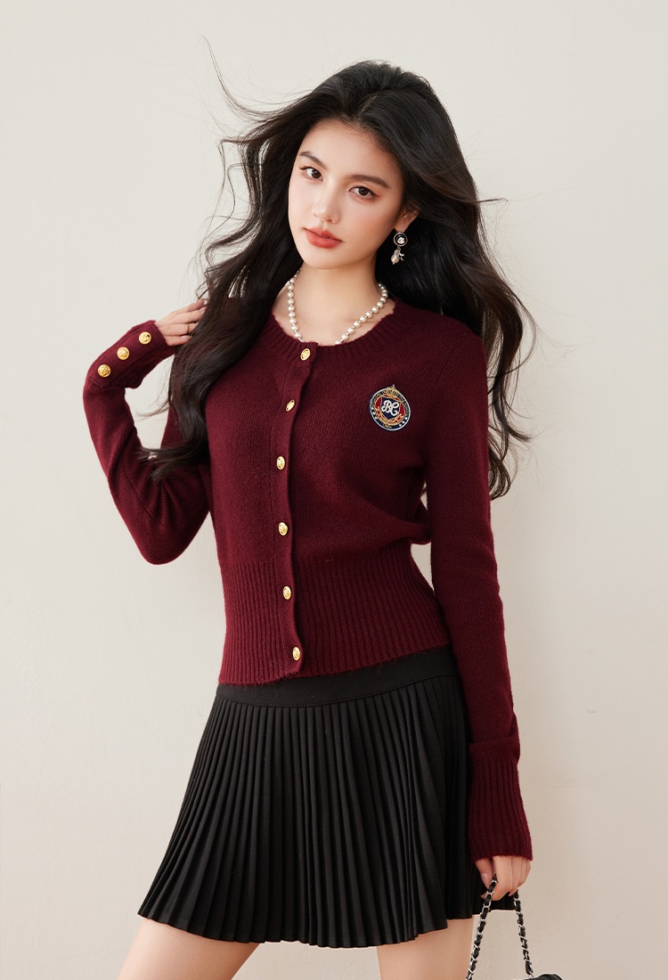 Embroidery college style cardigan knitted retro sweater