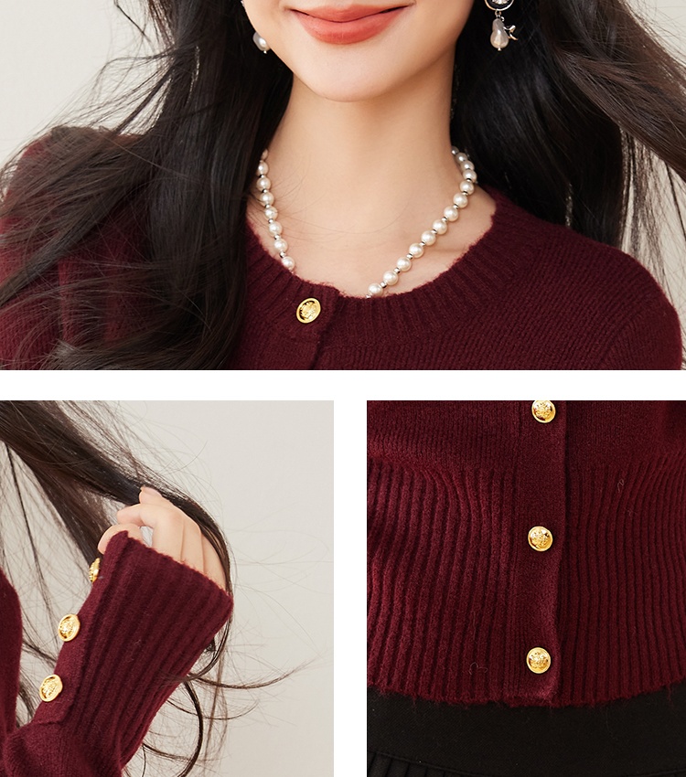 Embroidery college style cardigan knitted retro sweater