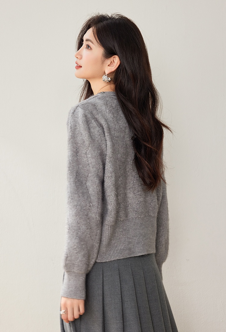 Gray retro sweater winter knitted cardigan for women