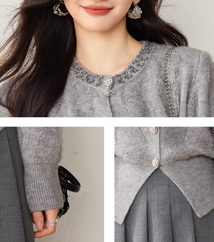 Gray retro sweater winter knitted cardigan for women